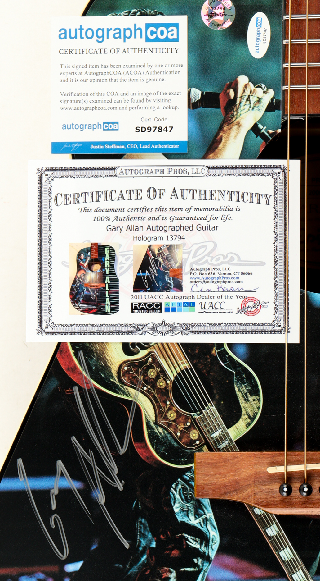 Gary Allan Signed Custom Acoustic Guitar (ACOA & AutographPros) at PristineAuction.com Gary Allan Signed Custom Acoustic Guitar (ACOA & AutographPros) at PristineAuction.com