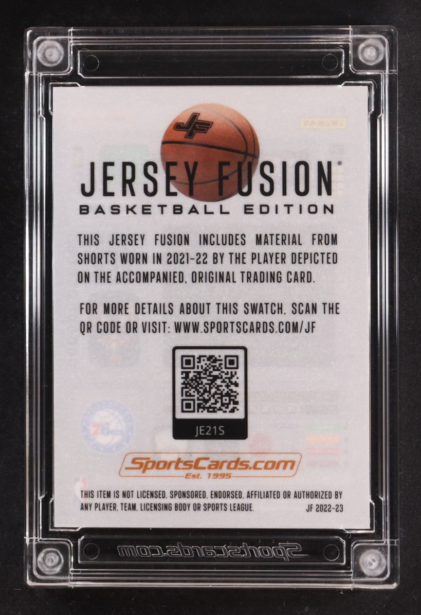 Joel Embiid 2022-23 Jersey Fusion Player-Worn Swatch #JE21S #05/10 at PristineAuction.com Joel Embiid 2022-23 Jersey Fusion Player-Worn Swatch #JE21S #05/10 at PristineAuction.com