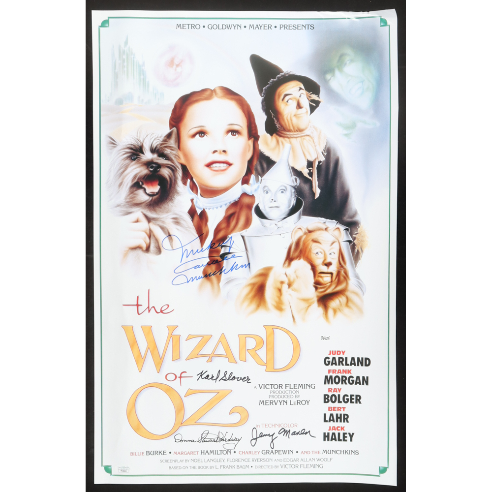 "The Wizard of Oz" 16x24 Poster Cast-Signed by (4) with Mickey Carroll, Jerry Maren, Karl Slover, & Donna Stewart Hardway Inscribed "Munchkin" (JSA) at PristineAuction.com