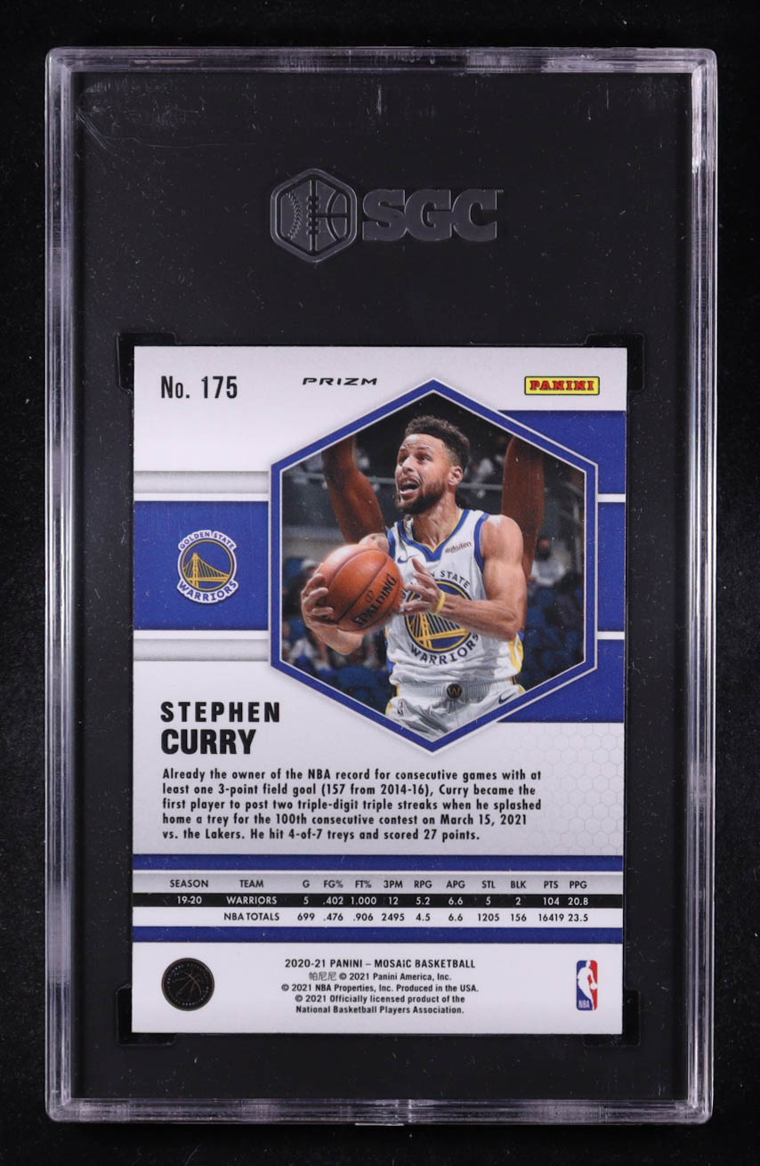Stephen Curry 2020-21 Panini Mosaic Orange Reactive Prizm #175 (SGC 9) at PristineAuction.com Stephen Curry 2020-21 Panini Mosaic Orange Reactive Prizm #175 (SGC 9) at PristineAuction.com
