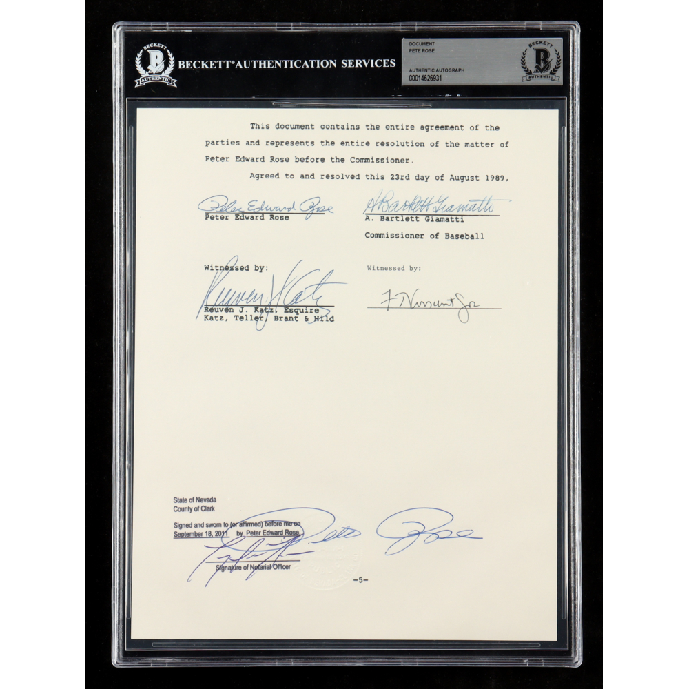 Pete Rose Signed "Banned from Baseball" Document (BAS) at PristineAuction.com