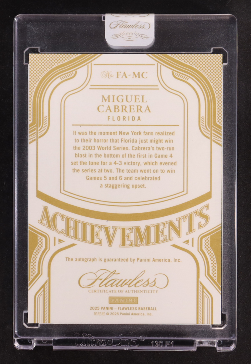 Miguel Cabrera 2025 Panini Flawless Flawless Achievements Signatures Sapphire #8 #01/15 at PristineAuction.com Miguel Cabrera 2025 Panini Flawless Flawless Achievements Signatures Sapphire #8 #01/15 at PristineAuction.com