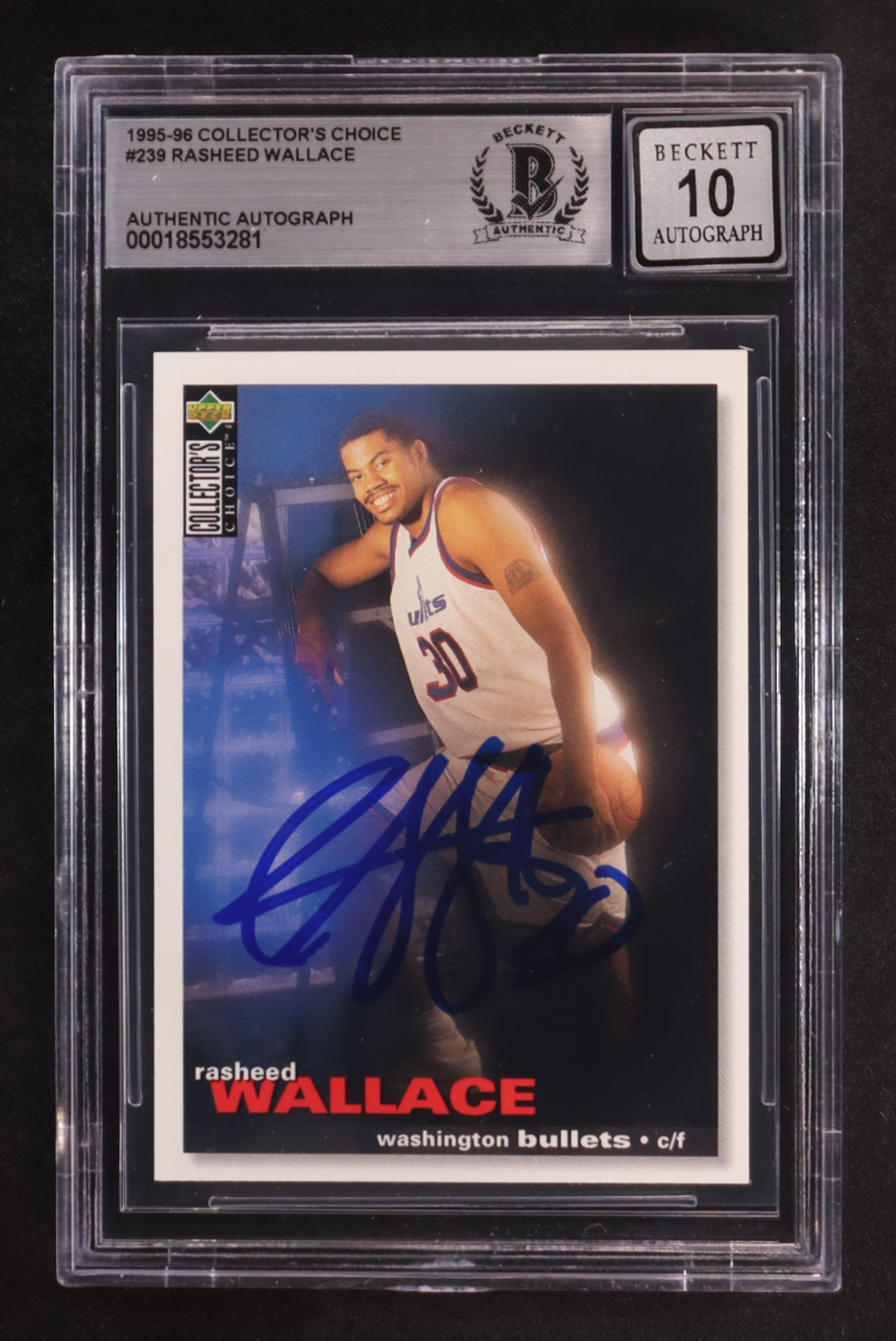 Rasheed Wallace Signed 1995-96 Collector's Choice #239 RC (BGS | Autograph Graded BGS 10) at PristineAuction.com Rasheed Wallace Signed 1995-96 Collector's Choice #239 RC (BGS | Autograph Graded BGS 10) at PristineAuction.com