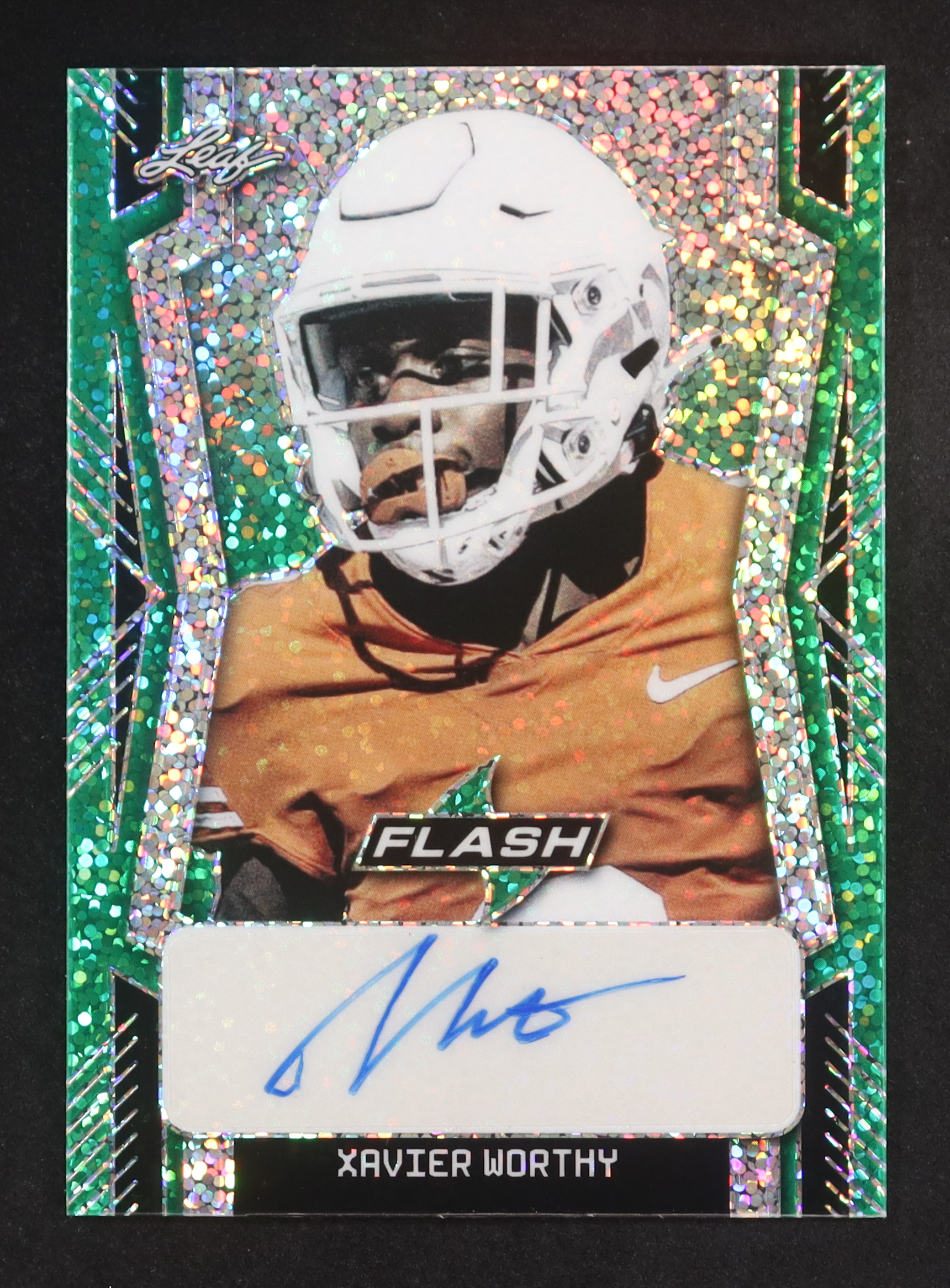 Xavier Worthy 2022 Leaf Flash Portrait Autographs Green #PAXW1 #2/7 RC at PristineAuction.com Xavier Worthy 2022 Leaf Flash Portrait Autographs Green #PAXW1 #2/7 RC at PristineAuction.com