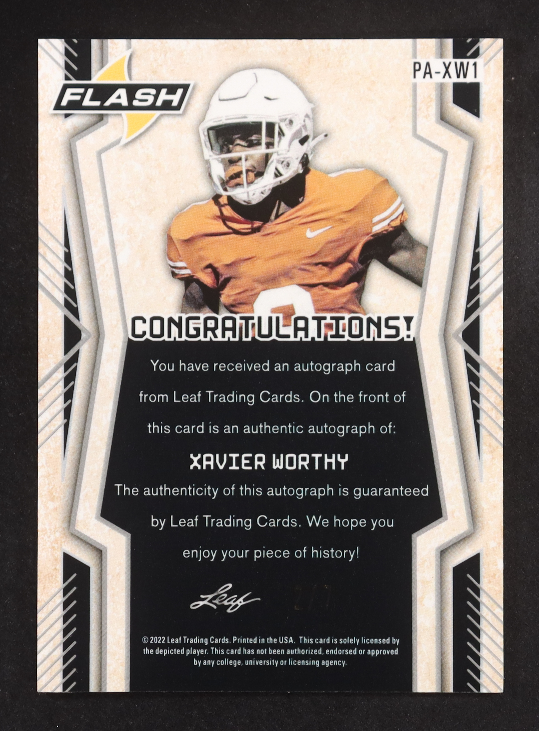 Xavier Worthy 2022 Leaf Flash Portrait Autographs Green #PAXW1 #2/7 RC at PristineAuction.com Xavier Worthy 2022 Leaf Flash Portrait Autographs Green #PAXW1 #2/7 RC at PristineAuction.com