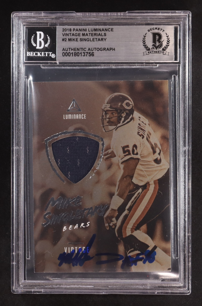 Mike Singletary Signed 2018 Panini Luminance Vintage Materials #2 (BGS Encapsulated) at PristineAuction.com Mike Singletary Signed 2018 Panini Luminance Vintage Materials #2 (BGS Encapsulated) at PristineAuction.com