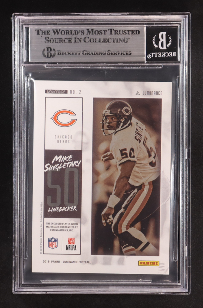 Mike Singletary Signed 2018 Panini Luminance Vintage Materials #2 (BGS Encapsulated) at PristineAuction.com Mike Singletary Signed 2018 Panini Luminance Vintage Materials #2 (BGS Encapsulated) at PristineAuction.com