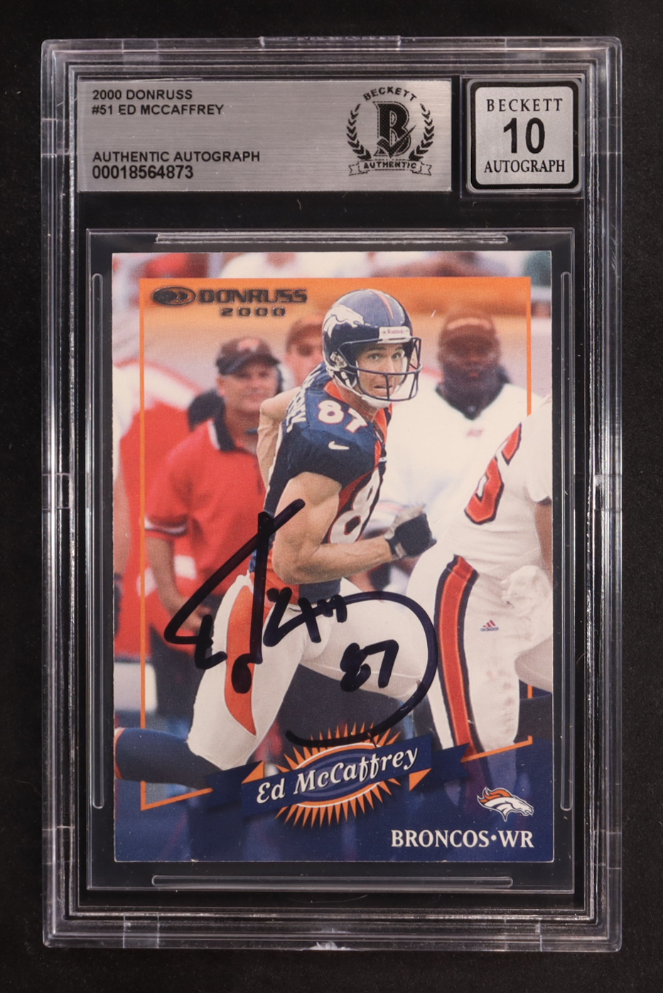 Ed McCaffrey Signed 2000 Donruss #51 (BGS | Autograph Graded BGS 10) at PristineAuction.com Ed McCaffrey Signed 2000 Donruss #51 (BGS | Autograph Graded BGS 10) at PristineAuction.com