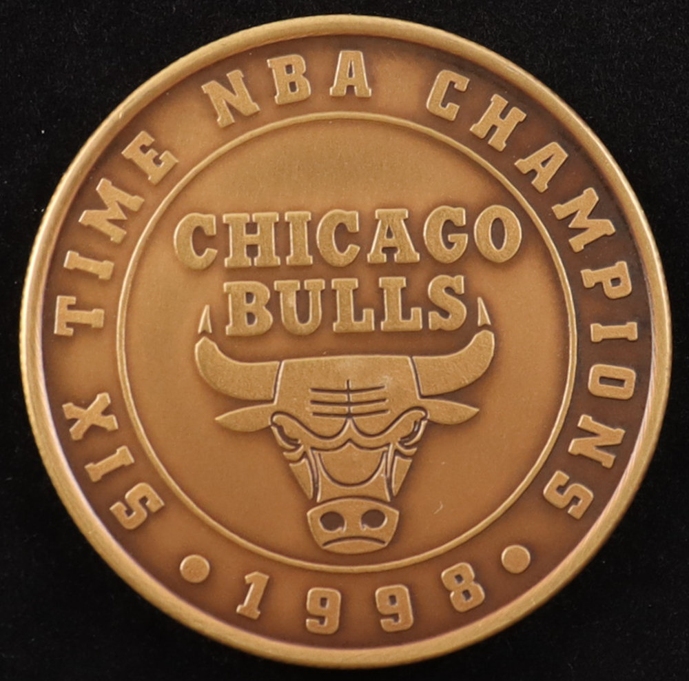 Set of (3) LE 1998 Bulls Scottie Pippen & Michael Jordan 6x Champs Highland Mint Bronze Coins at PristineAuction.com Set of (3) LE 1998 Bulls Scottie Pippen & Michael Jordan 6x Champs Highland Mint Bronze Coins at PristineAuction.com