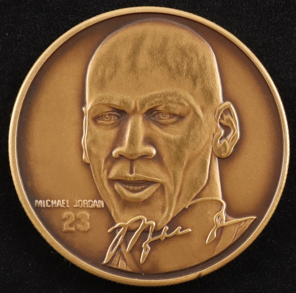 Set of (3) LE 1998 Bulls Scottie Pippen & Michael Jordan 6x Champs Highland Mint Bronze Coins at PristineAuction.com Set of (3) LE 1998 Bulls Scottie Pippen & Michael Jordan 6x Champs Highland Mint Bronze Coins at PristineAuction.com
