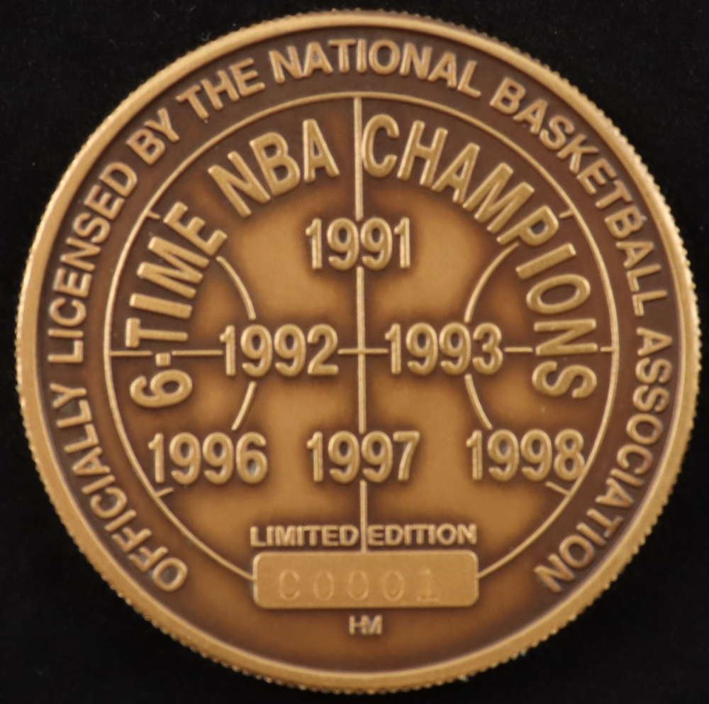 Set of (3) LE 1998 Bulls Scottie Pippen & Michael Jordan 6x Champs Highland Mint Bronze Coins at PristineAuction.com Set of (3) LE 1998 Bulls Scottie Pippen & Michael Jordan 6x Champs Highland Mint Bronze Coins at PristineAuction.com