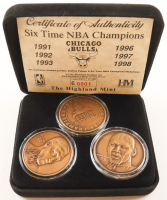 Set of (3) LE 1998 Bulls Scottie Pippen & Michael Jordan 6x Champs Highland Mint Bronze Coins at PristineAuction.com