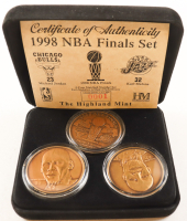 Michael Jordan & Karl Malone LE The Highland Mint "1998 NBA Finals Set" Matched Number Solid Bronze (3) Medallion Set at PristineAuction.com