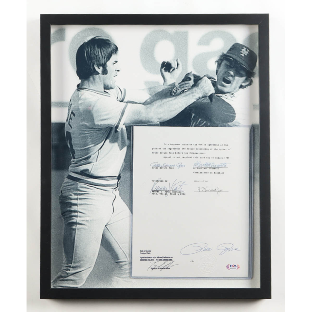 Pete Rose Signed "Banned from Baseball" Custom Framed Document Display (PSA) at PristineAuction.com