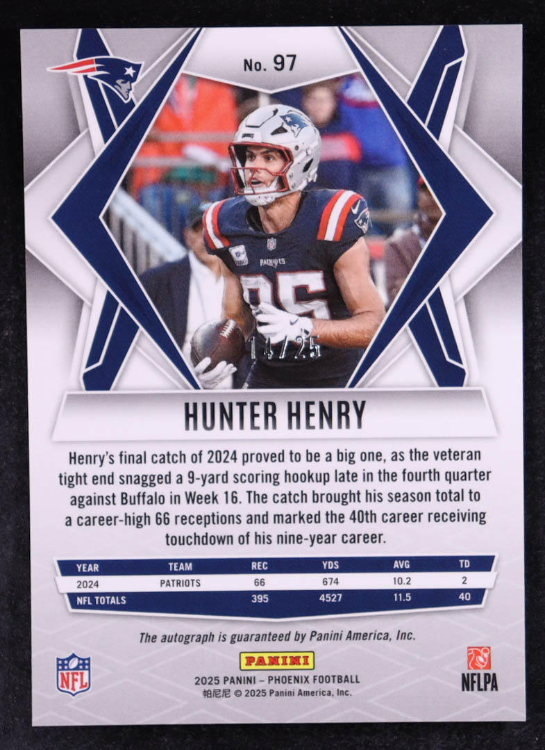 Hunter Henry 2025 Panini Phoenix Autographs Green #97 #14/25 at PristineAuction.com Hunter Henry 2025 Panini Phoenix Autographs Green #97 #14/25 at PristineAuction.com