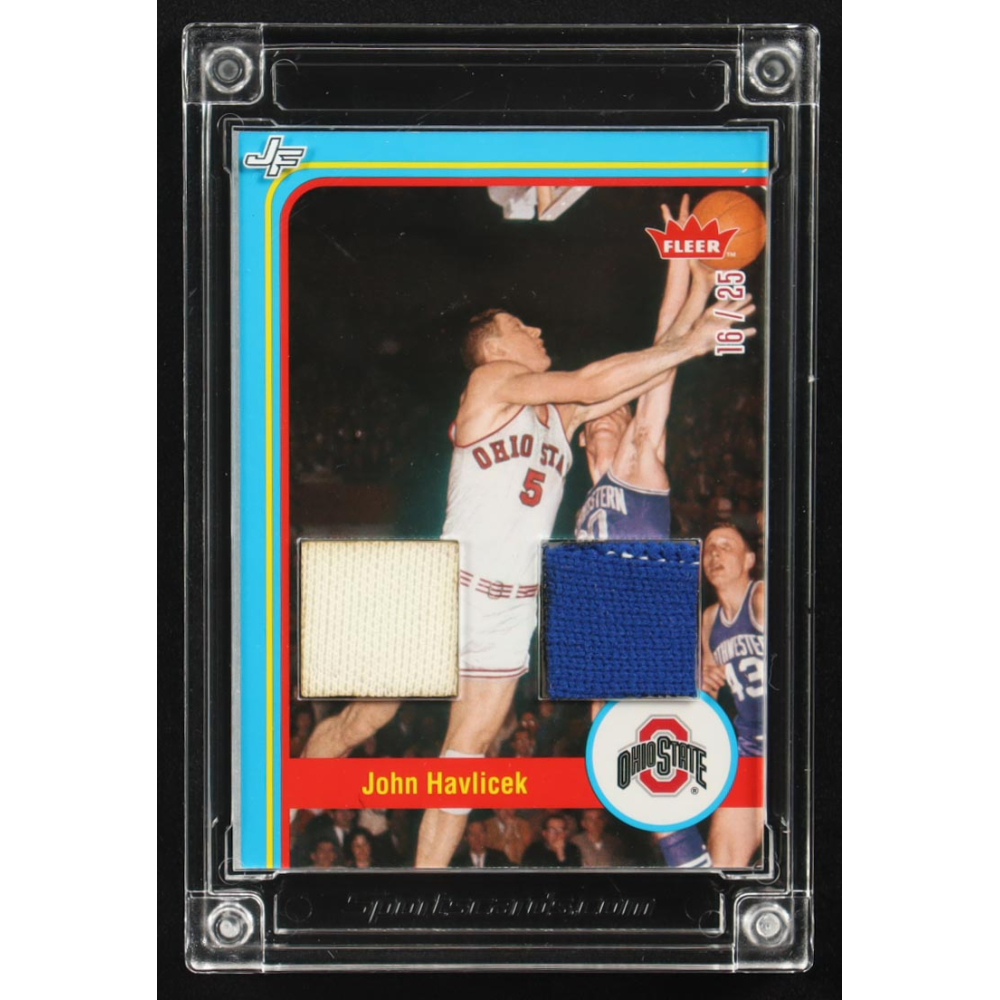 John Havlicek 2025 Jersey Fusion Baseketball Edition Fleer Dual Game Used Swatch #JH71 #16/25 at PristineAuction.com