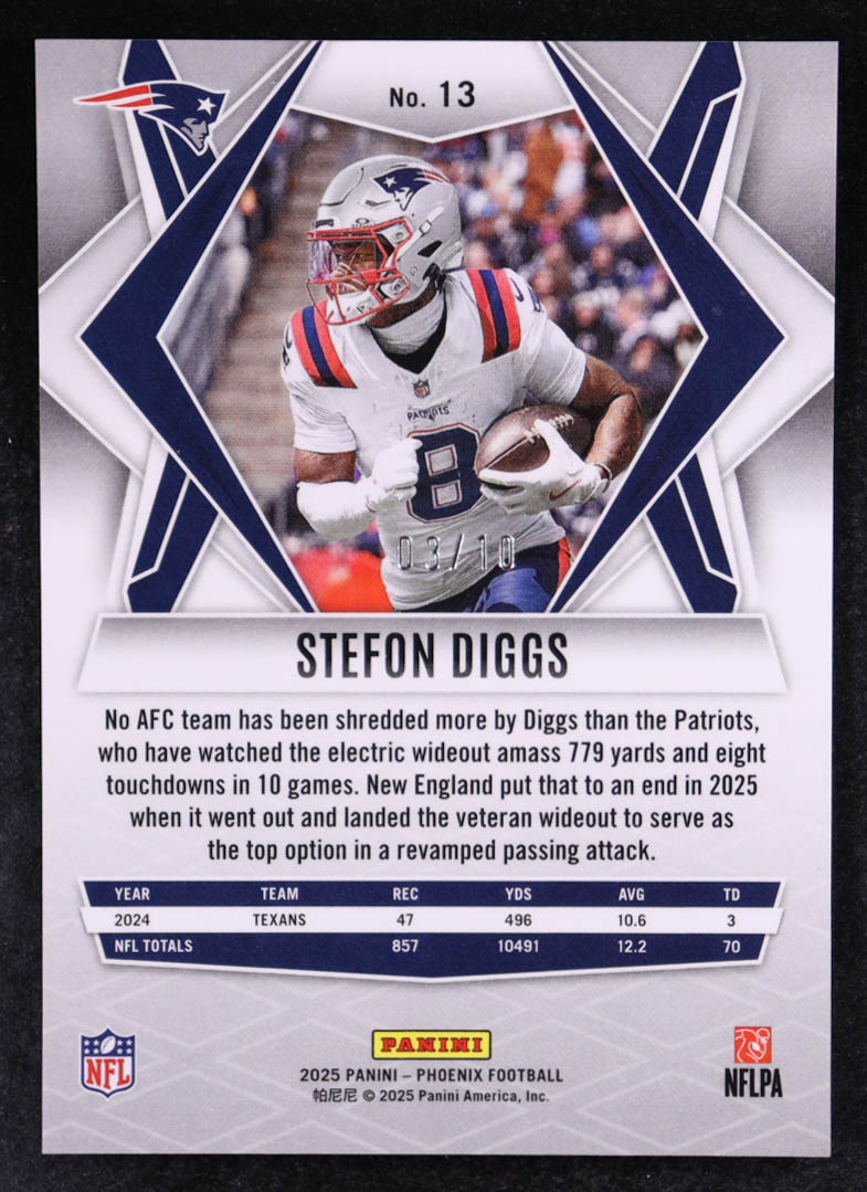Stefon Diggs 2025 Panini Phoenix ColorBurst #13 #03/10 at PristineAuction.com Stefon Diggs 2025 Panini Phoenix ColorBurst #13 #03/10 at PristineAuction.com