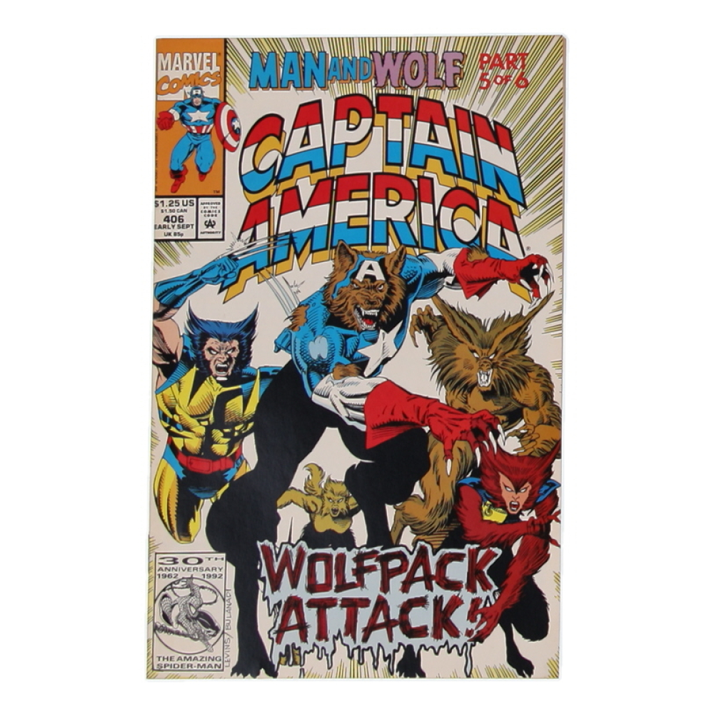 1992 "Captain America" Issue #406 Marvel Comic Book at PristineAuction.com