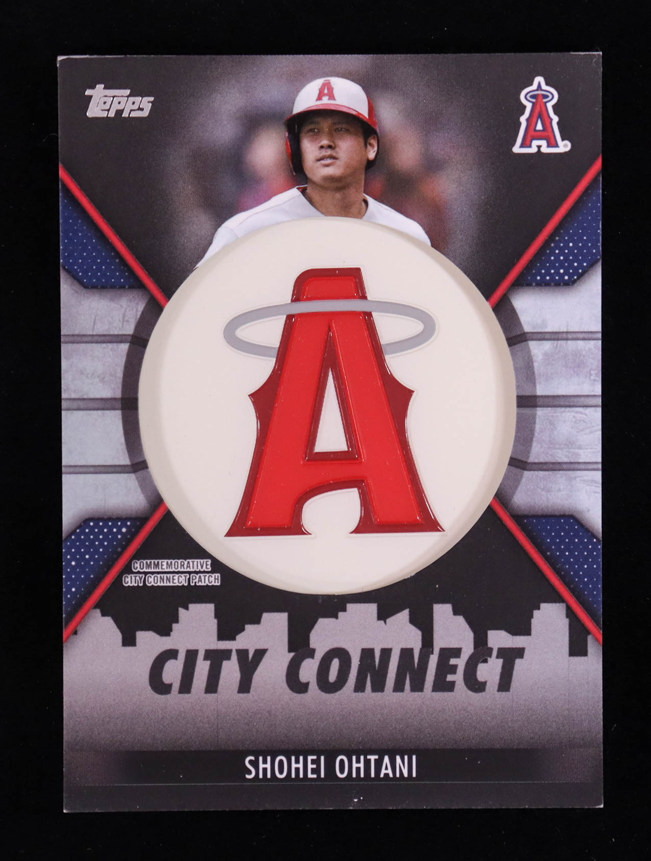 Shohei Ohtani 2023 Topps City Connect Commemorative Patch Black #CCSO #001/299 at PristineAuction.com Shohei Ohtani 2023 Topps City Connect Commemorative Patch Black #CCSO #001/299 at PristineAuction.com