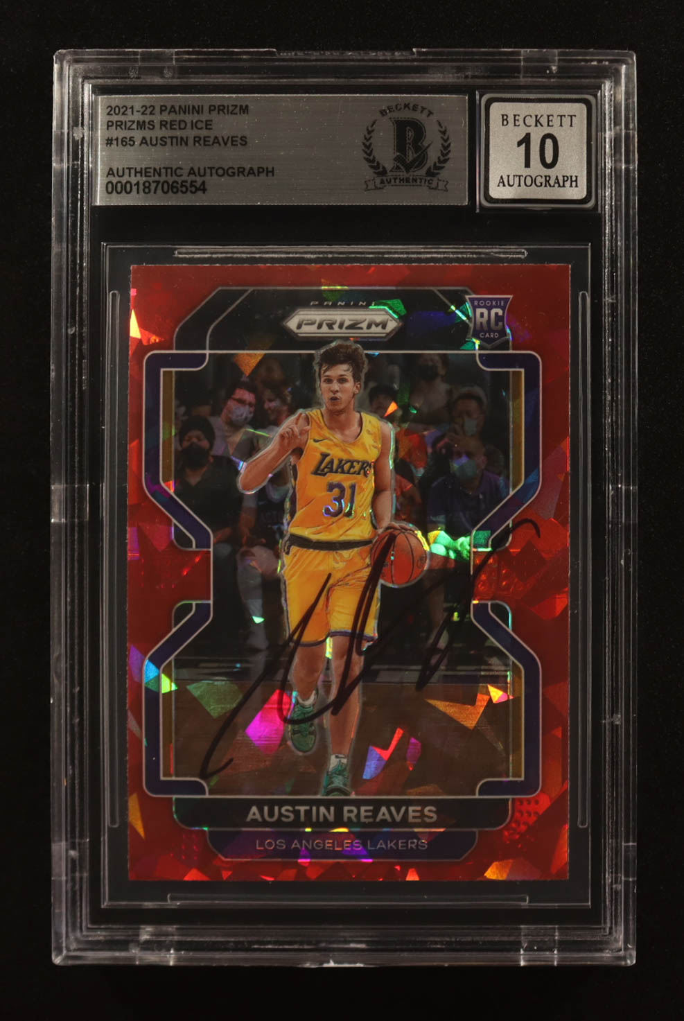 Austin Reaves Signed 2021-22 Panini Prizm Red Ice #165 RC (BGS | Autograph Graded BGS 10) at PristineAuction.com Austin Reaves Signed 2021-22 Panini Prizm Red Ice #165 RC (BGS | Autograph Graded BGS 10) at PristineAuction.com