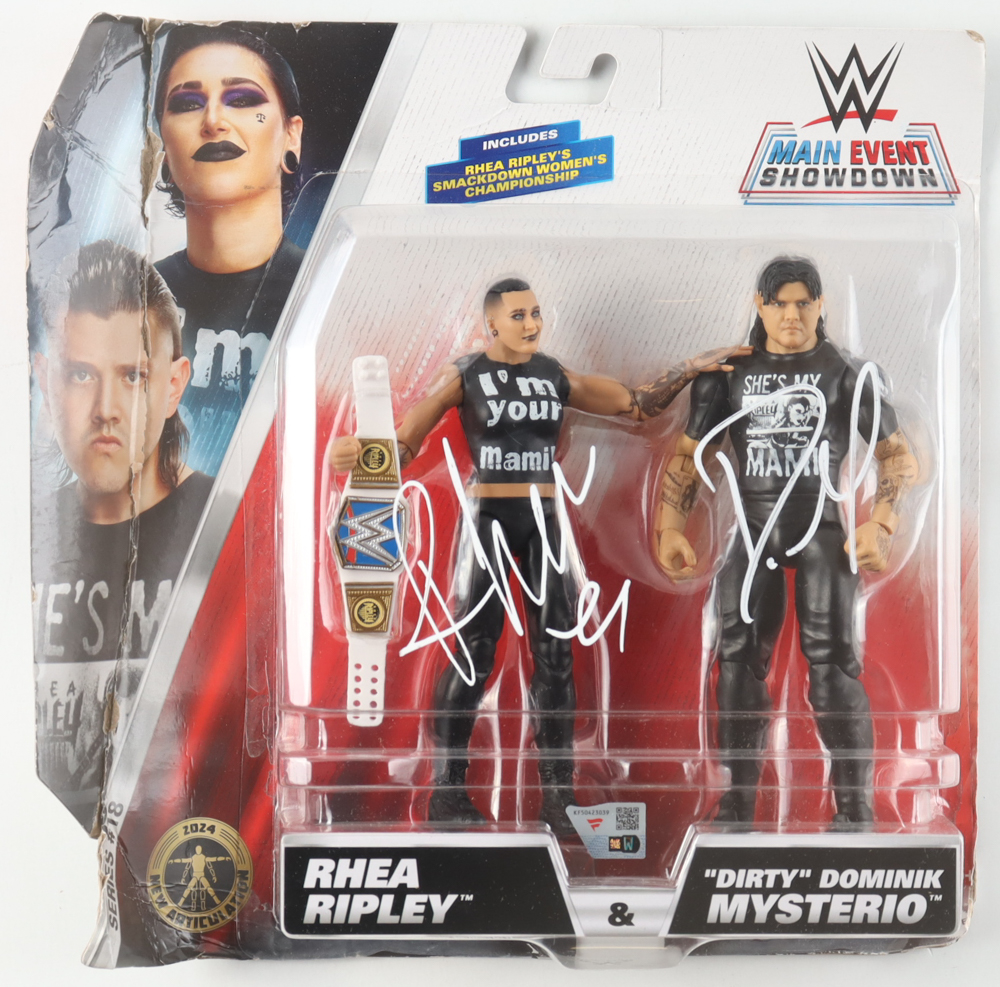 Rhea Ripley & Dominik Mysterio Signed WWE Main Event Showdown Action Figures (Fanatics) at PristineAuction.com Rhea Ripley & Dominik Mysterio Signed WWE Main Event Showdown Action Figures (Fanatics) at PristineAuction.com