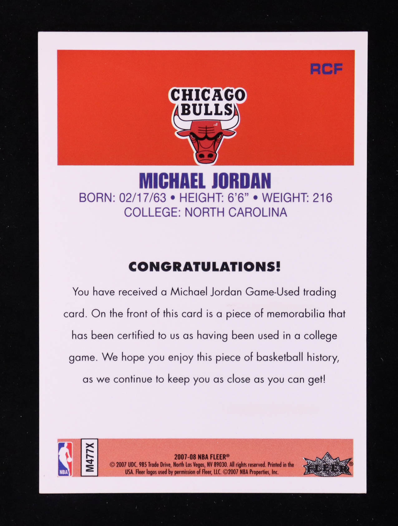 Michael Jordan 2007-08 Fleer #RCF Floor at PristineAuction.com Michael Jordan 2007-08 Fleer #RCF Floor at PristineAuction.com