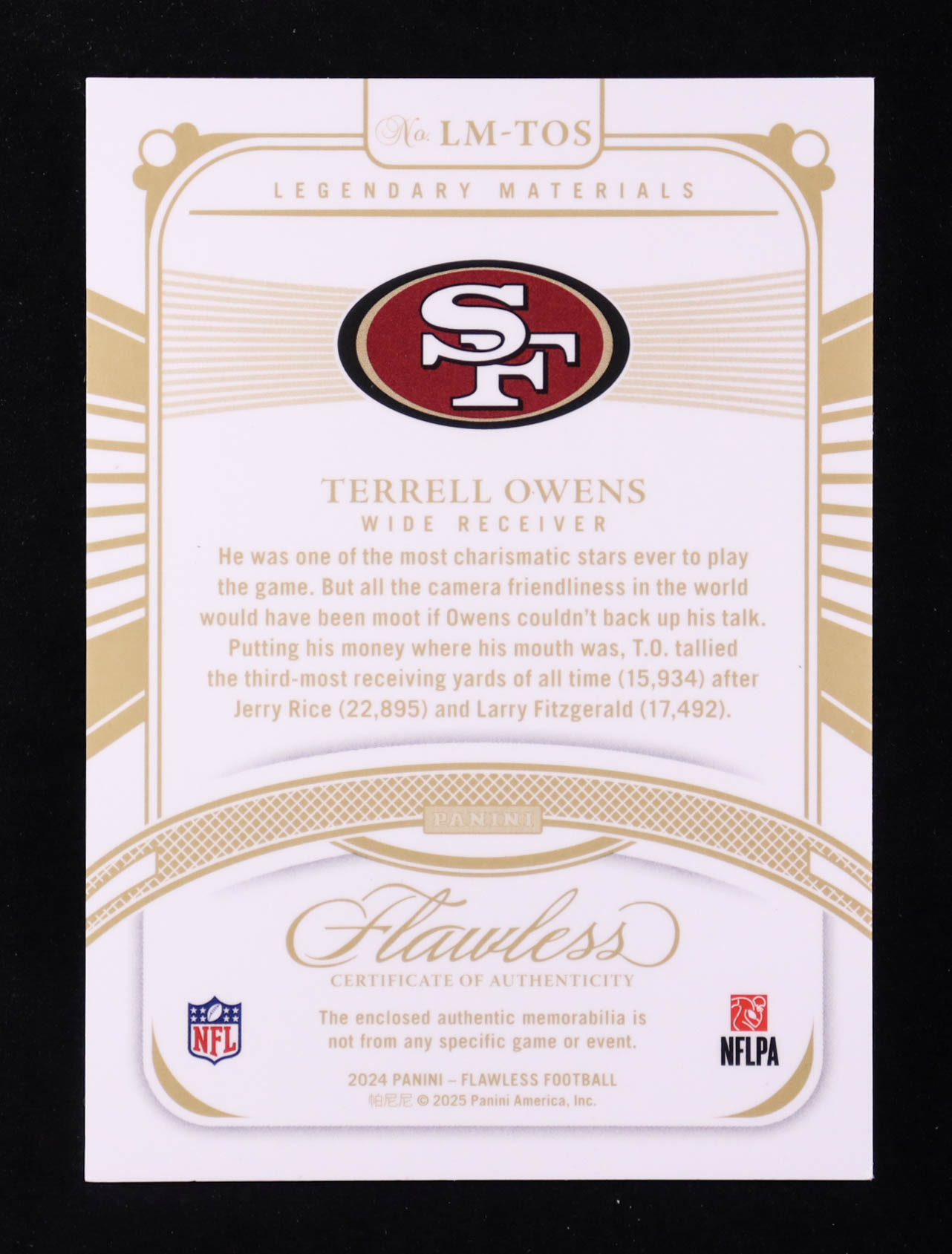 Terrell Owens 2024 Panini Flawless Legendary Materials #2 #5/15 at PristineAuction.com Terrell Owens 2024 Panini Flawless Legendary Materials #2 #5/15 at PristineAuction.com