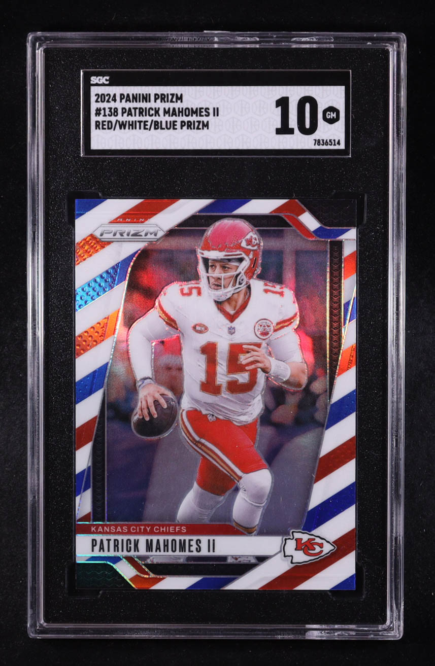 Patrick Mahomes II 2024 Panini Prizm Prizms Red White and Blue #138 (SGC 10) at PristineAuction.com Patrick Mahomes II 2024 Panini Prizm Prizms Red White and Blue #138 (SGC 10) at PristineAuction.com
