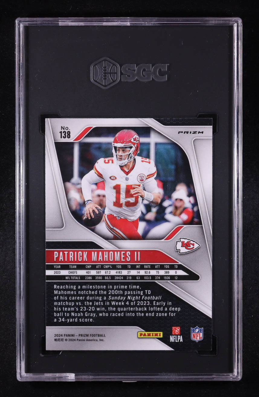 Patrick Mahomes II 2024 Panini Prizm Prizms Red White and Blue #138 (SGC 10) at PristineAuction.com Patrick Mahomes II 2024 Panini Prizm Prizms Red White and Blue #138 (SGC 10) at PristineAuction.com