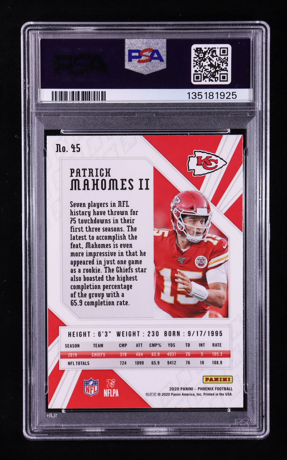 Patrick Mahomes II 2020 Panini Phoenix Fire Burst #45 (PSA 10) at PristineAuction.com Patrick Mahomes II 2020 Panini Phoenix Fire Burst #45 (PSA 10) at PristineAuction.com