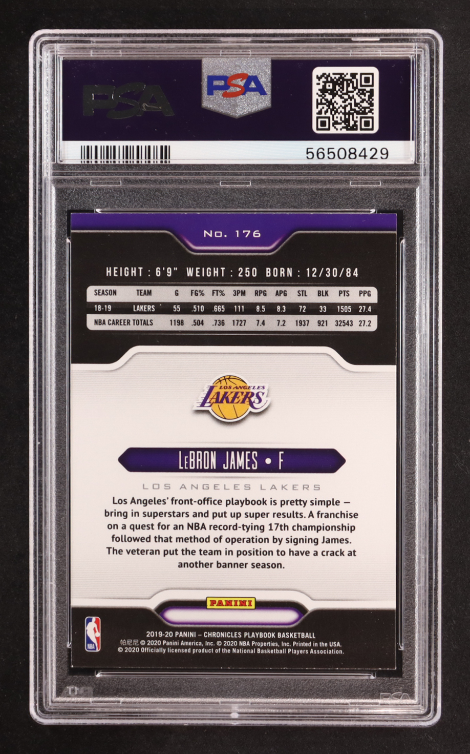 LeBron James 2019-20 Panini Chronicles Pink #176 Playbook (PSA 9) at PristineAuction.com LeBron James 2019-20 Panini Chronicles Pink #176 Playbook (PSA 9) at PristineAuction.com