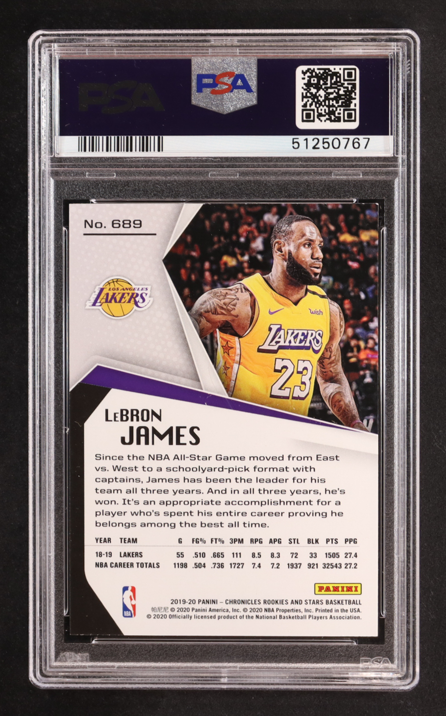 LeBron James 2019-20 Panini Chronicles #689 Rookies and Stars (PSA 9) at PristineAuction.com LeBron James 2019-20 Panini Chronicles #689 Rookies and Stars (PSA 9) at PristineAuction.com