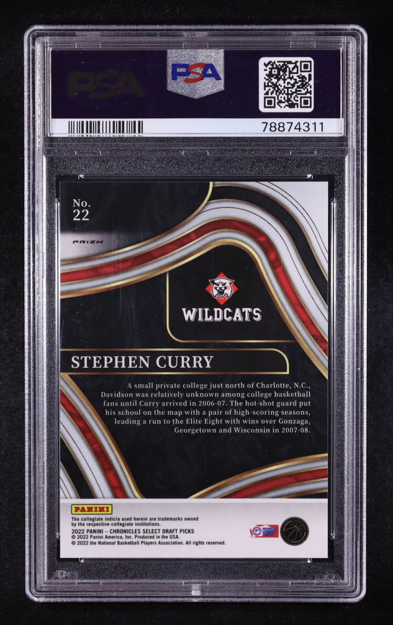 Stephen Curry 2022-23 Panini Chronicles Draft Picks Select Black #22 (PSA 10) at PristineAuction.com Stephen Curry 2022-23 Panini Chronicles Draft Picks Select Black #22 (PSA 10) at PristineAuction.com