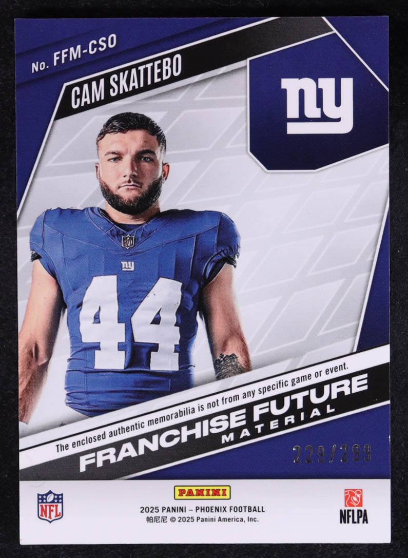 Cam Skattebo 2025 Panini Phoenix Franchise Future Material #26 #229/299 RC at PristineAuction.com Cam Skattebo 2025 Panini Phoenix Franchise Future Material #26 #229/299 RC at PristineAuction.com