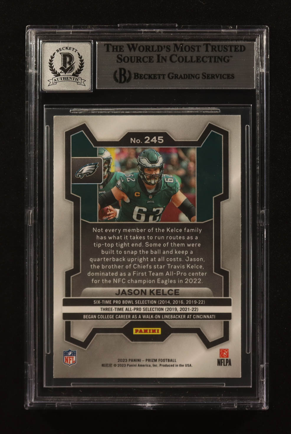 Jason Kelce Signed 2023 Panini Prizm #245 (BGS | Autograph Graded BGS 10) at PristineAuction.com Jason Kelce Signed 2023 Panini Prizm #245 (BGS | Autograph Graded BGS 10) at PristineAuction.com
