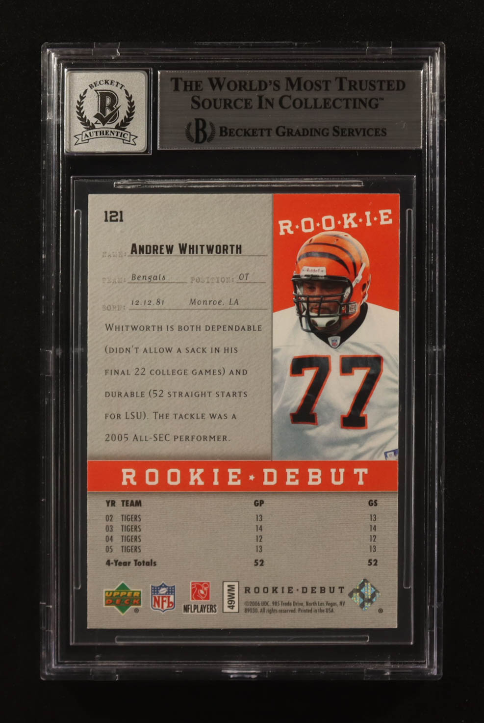 Andrew Withworth Signed 2006 Upper Deck Rookie Debut #121 RC (BGS | Autograph Graded BGS 10) at PristineAuction.com Andrew Withworth Signed 2006 Upper Deck Rookie Debut #121 RC (BGS | Autograph Graded BGS 10) at PristineAuction.com