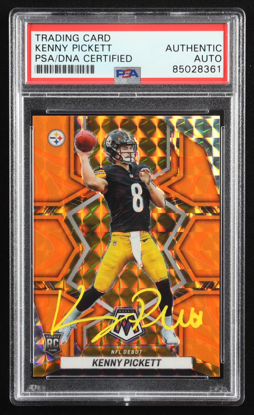 Kenny Pickett Signed 2022 Panini Mosaic Mosaic Reactive Orange #270 DEB RC (PSA) at PristineAuction.com Kenny Pickett Signed 2022 Panini Mosaic Mosaic Reactive Orange #270 DEB RC (PSA) at PristineAuction.com