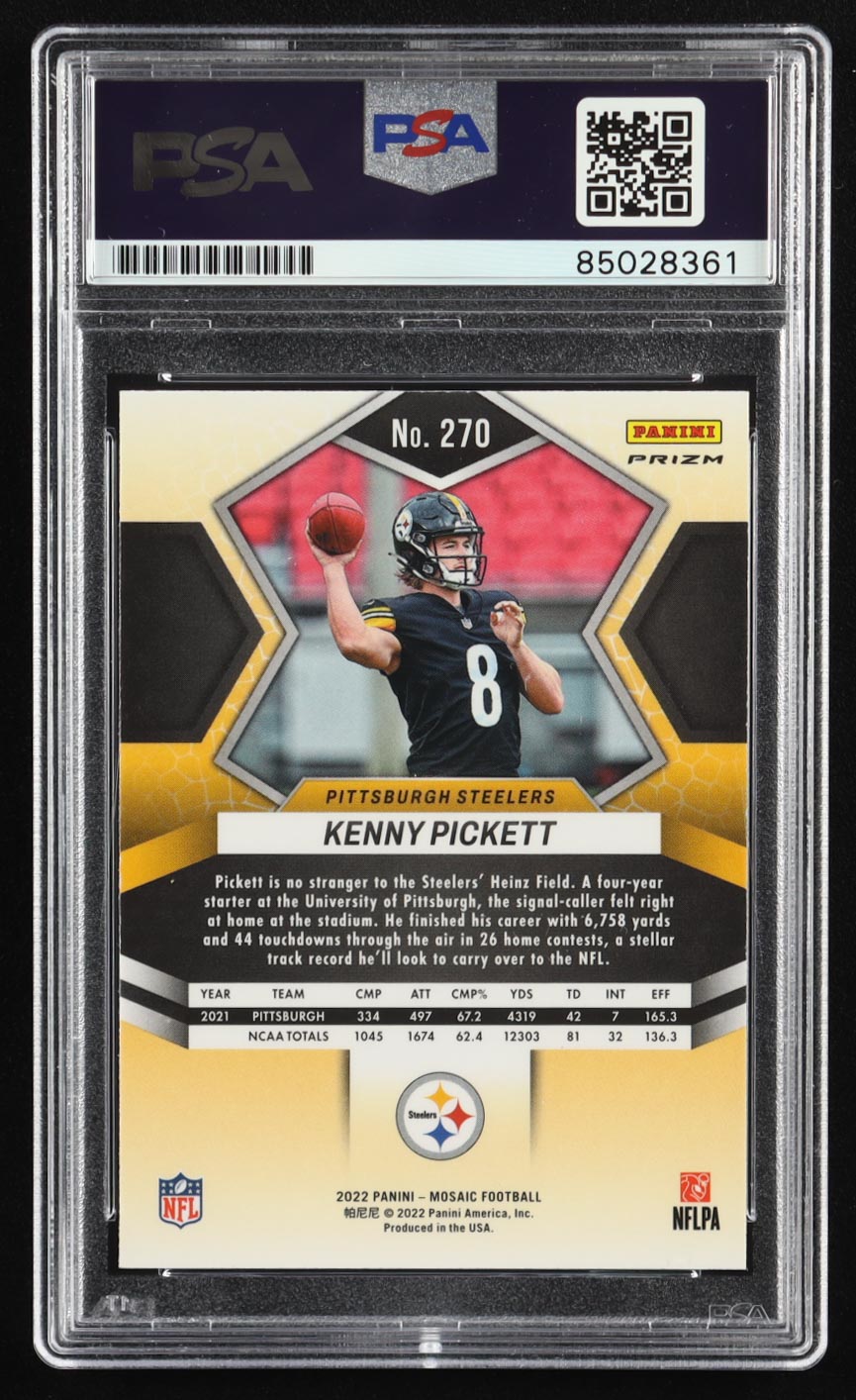 Kenny Pickett Signed 2022 Panini Mosaic Mosaic Reactive Orange #270 DEB RC (PSA) at PristineAuction.com Kenny Pickett Signed 2022 Panini Mosaic Mosaic Reactive Orange #270 DEB RC (PSA) at PristineAuction.com