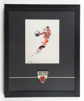 Leroy Neiman Michael Jordan Custom Framed Art Print Display with Bulls Pin at PristineAuction.com