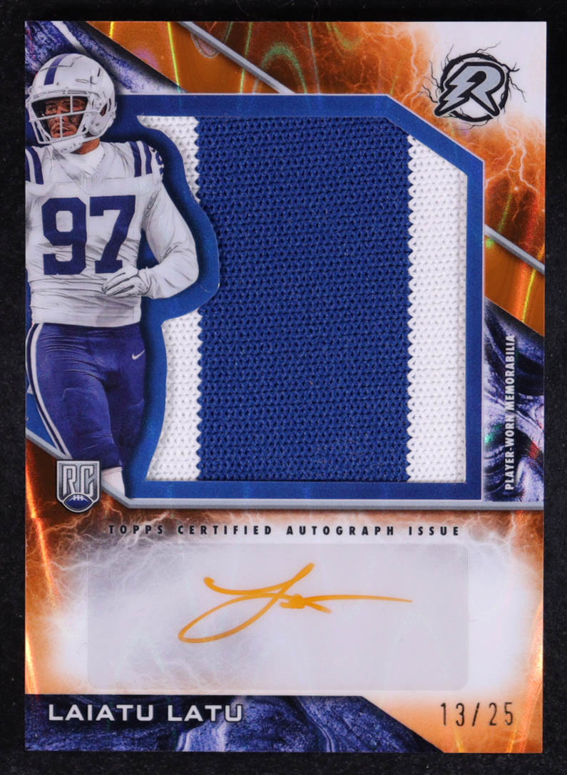 Laiatu Latu 2024 Topps Resurgence Resurgence Rookie Patch Autographs Orange Power Surge #RPALL #13/25 RC at PristineAuction.com Laiatu Latu 2024 Topps Resurgence Resurgence Rookie Patch Autographs Orange Power Surge #RPALL #13/25 RC at PristineAuction.com