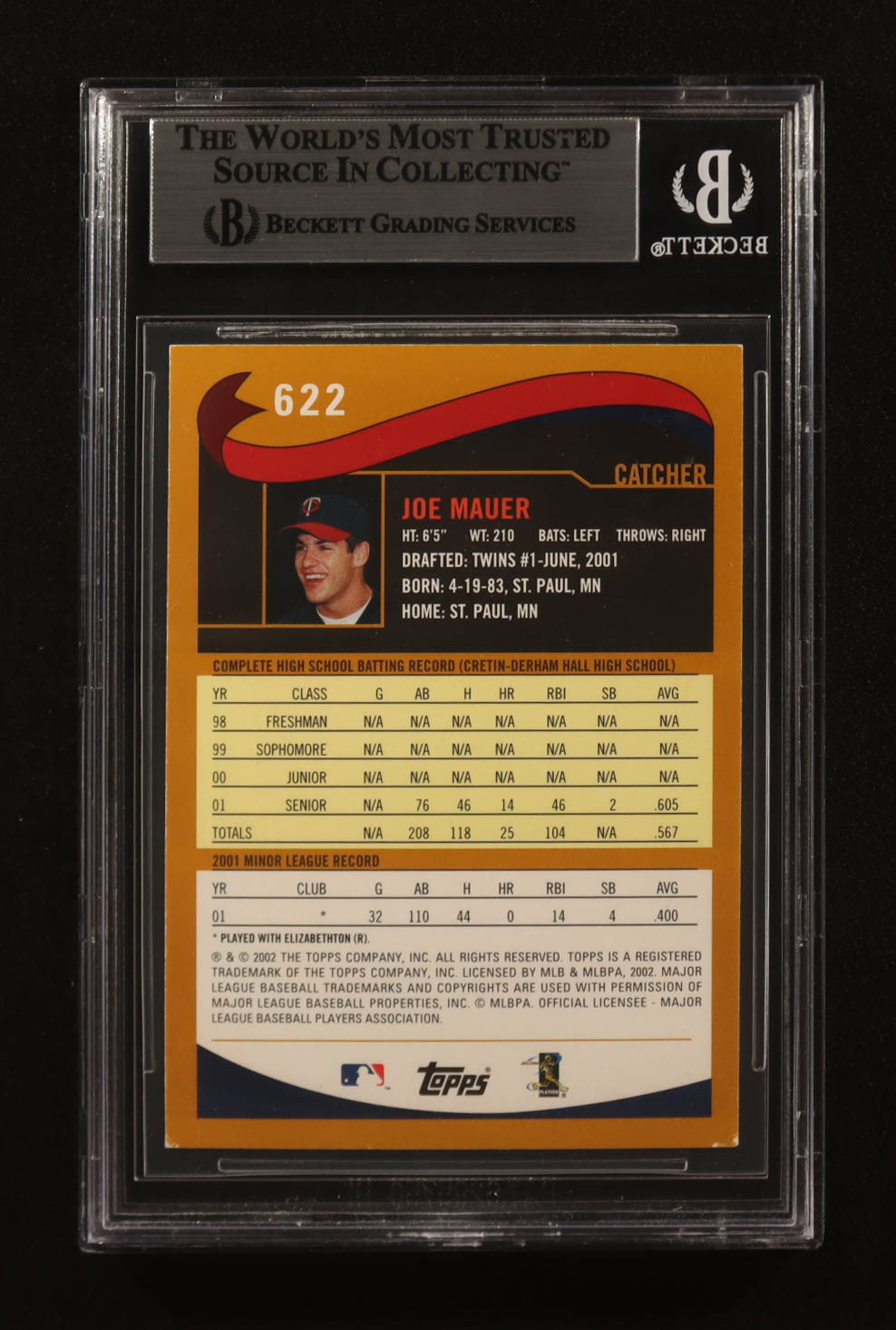 Joe Mauer Signed 2002 Topps Draft Picks #622 RC (BGS) at PristineAuction.com Joe Mauer Signed 2002 Topps Draft Picks #622 RC (BGS) at PristineAuction.com