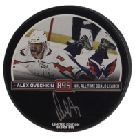 Alexander Ovechkin Signed Capitals Logo All-Time Goals Leader Commemorative Hockey Puck (Fanatics) at PristineAuction.com