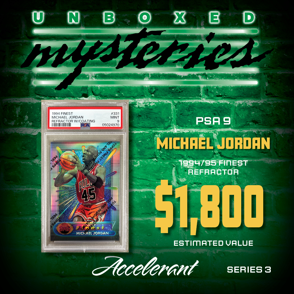 Accelerant "UNBOXED MYSTERIES SERIES 3" Mystery Box (1) SEALED “HIT PACK”, (3) AUTO’S/MEM/1/1’s & 6 SEALED PACKS (ALL DIFFERENT) at PristineAuction.com Accelerant "UNBOXED MYSTERIES SERIES 3" Mystery Box (1) SEALED “HIT PACK”, (3) AUTO’S/MEM/1/1’s & 6 SEALED PACKS (ALL DIFFERENT) at PristineAuction.com