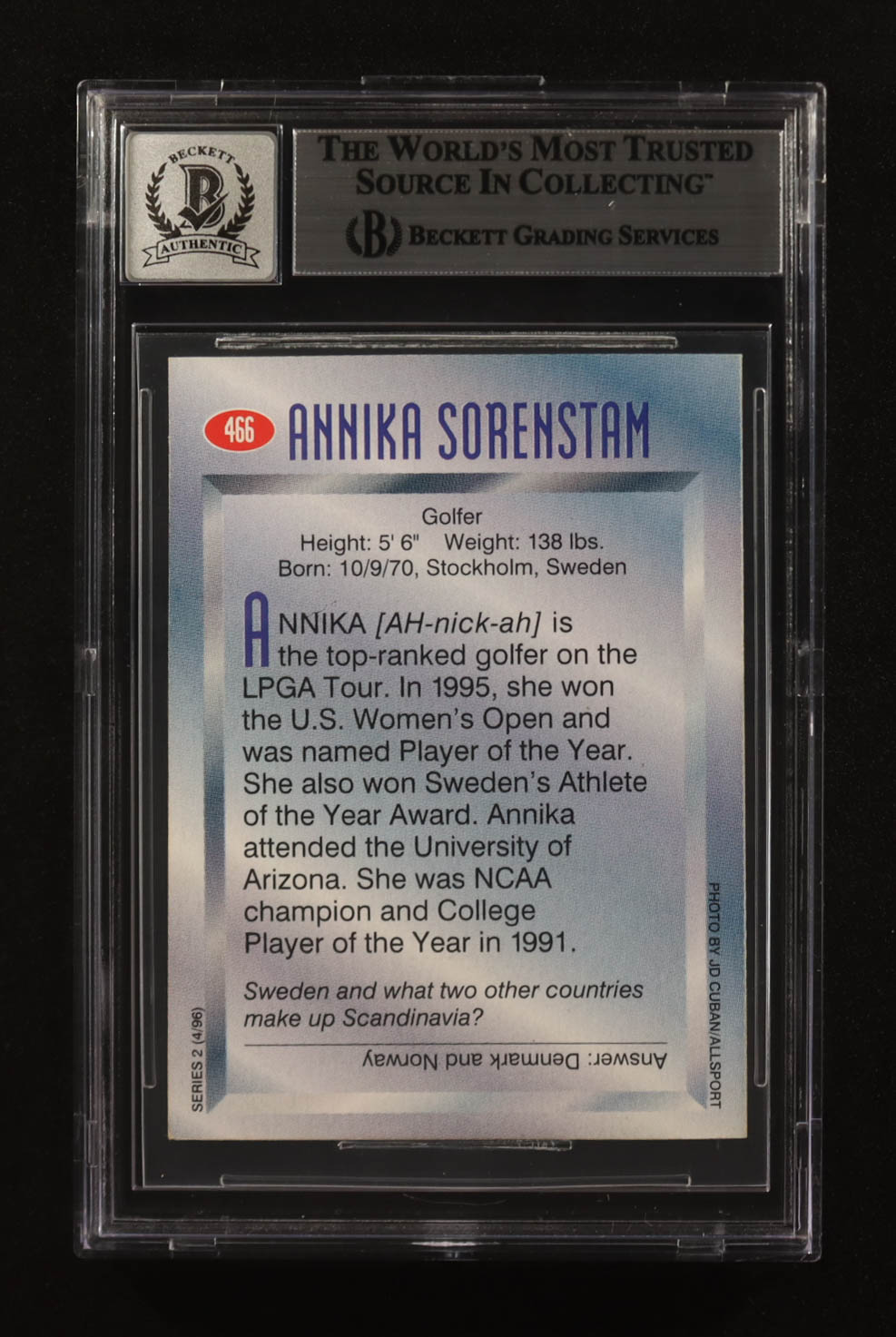 Annika Sorenstam Signed 1996 SI For Kids II #466 RC (BGS | Autograph Graded BGS 10) at PristineAuction.com Annika Sorenstam Signed 1996 SI For Kids II #466 RC (BGS | Autograph Graded BGS 10) at PristineAuction.com