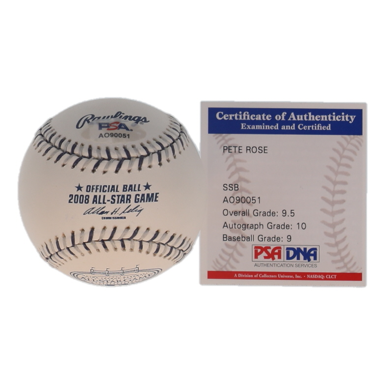 Pete Rose Signed 2008 All-Star Game Logo Baseball with Display Case (PSA 9 & PSA Auto 10) at PristineAuction.com Pete Rose Signed 2008 All-Star Game Logo Baseball with Display Case (PSA 9 & PSA Auto 10) at PristineAuction.com