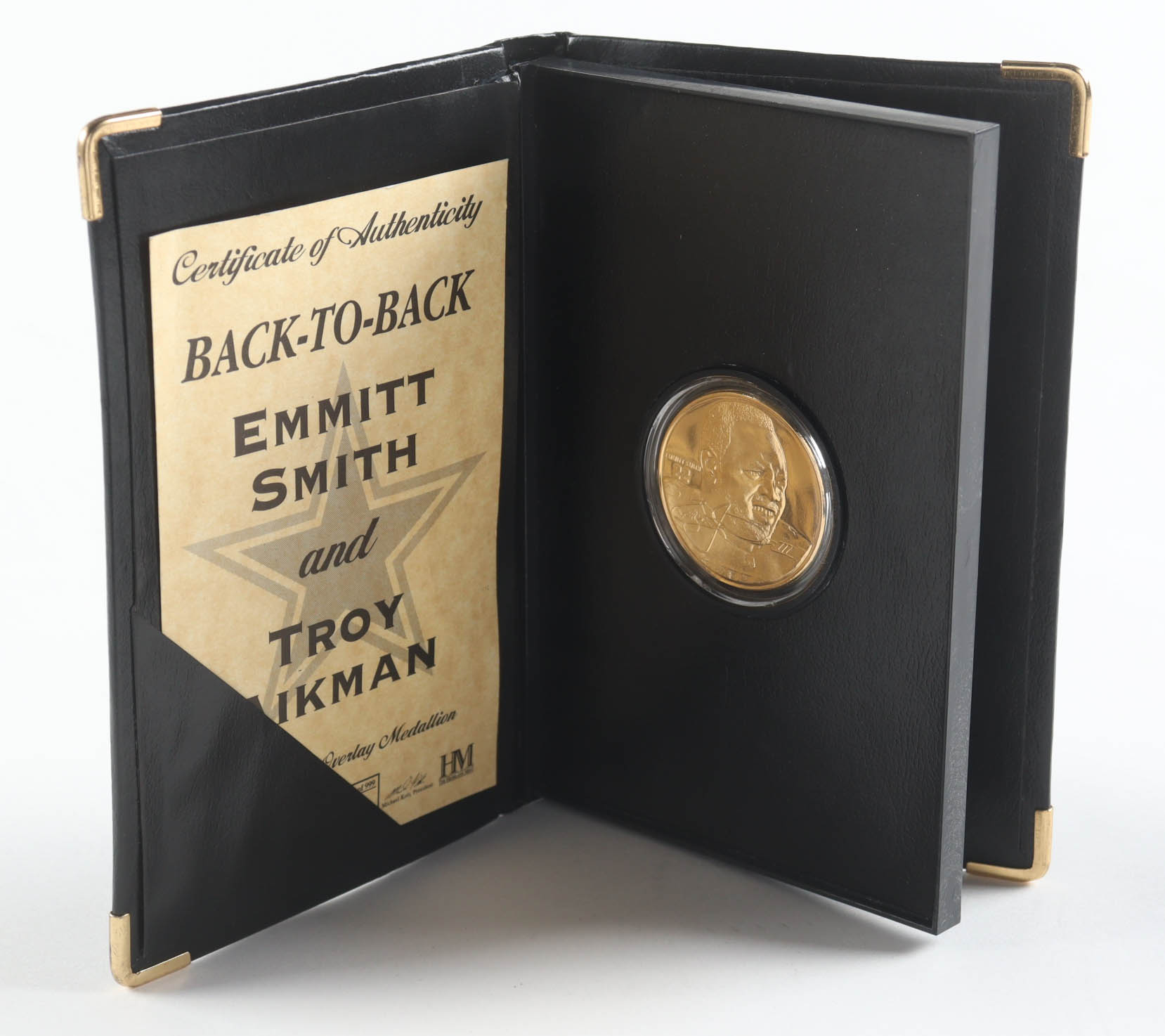 Troy Aikman & Emmitt Smith Back to Back LE Highland Mint 24k Gold Overlay Coin at PristineAuction.com Troy Aikman & Emmitt Smith Back to Back LE Highland Mint 24k Gold Overlay Coin at PristineAuction.com