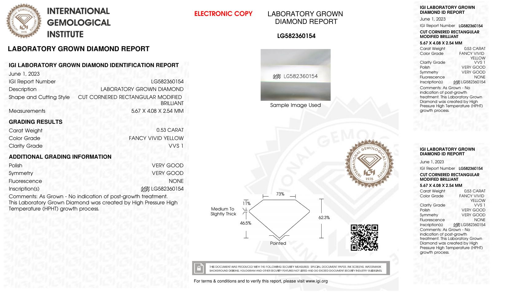 .53 Carats Lab Grown Yellow Diamond Loose VVS1 | (IGI Cert) at PristineAuction.com .53 Carats Lab Grown Yellow Diamond Loose VVS1 | (IGI Cert) at PristineAuction.com