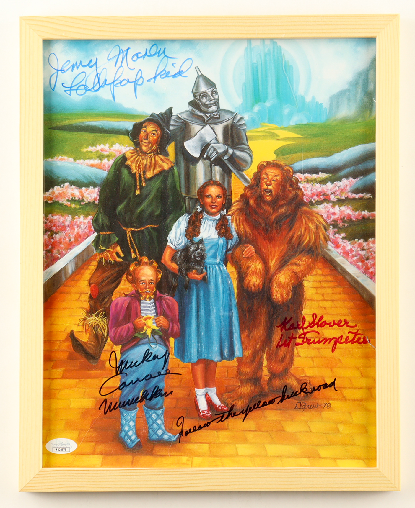 Jerry Maren, Mickey Carroll, & Karl Slover Signed "The Wizard of Oz" Custom Framed Art Print (JSA) at PristineAuction.com Jerry Maren, Mickey Carroll, & Karl Slover Signed "The Wizard of Oz" Custom Framed Art Print (JSA) at PristineAuction.com