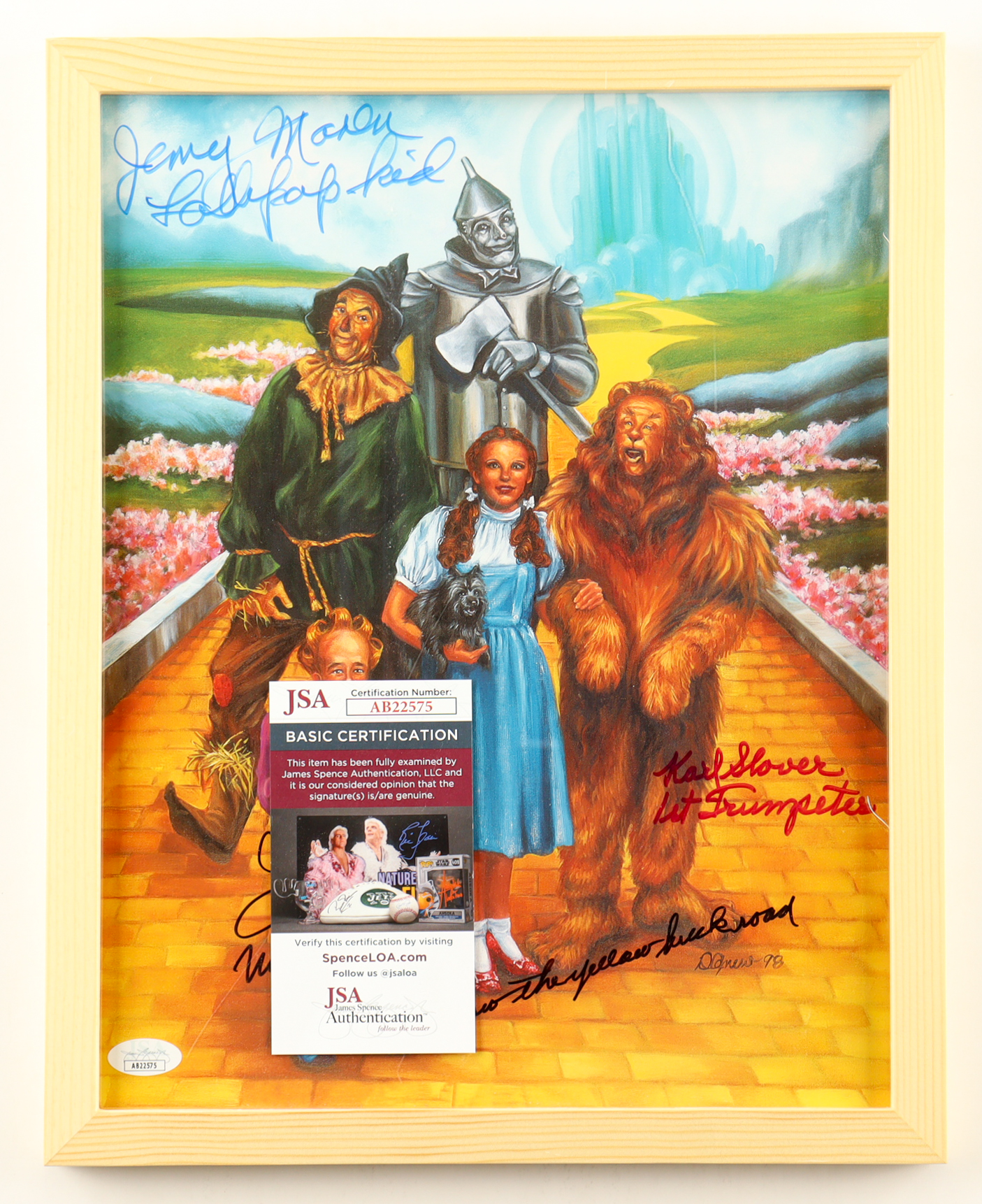 Jerry Maren, Mickey Carroll, & Karl Slover Signed "The Wizard of Oz" Custom Framed Art Print (JSA) at PristineAuction.com Jerry Maren, Mickey Carroll, & Karl Slover Signed "The Wizard of Oz" Custom Framed Art Print (JSA) at PristineAuction.com