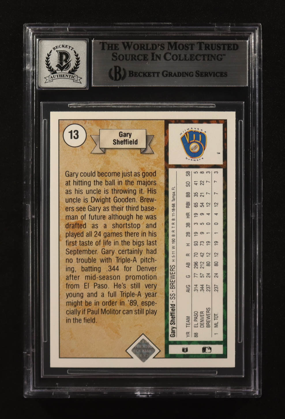 Gary Sheffield Signed 1989 Upper Deck COR #13 RC (BGS | Autograph Graded BGS 10) at PristineAuction.com Gary Sheffield Signed 1989 Upper Deck COR #13 RC (BGS | Autograph Graded BGS 10) at PristineAuction.com
